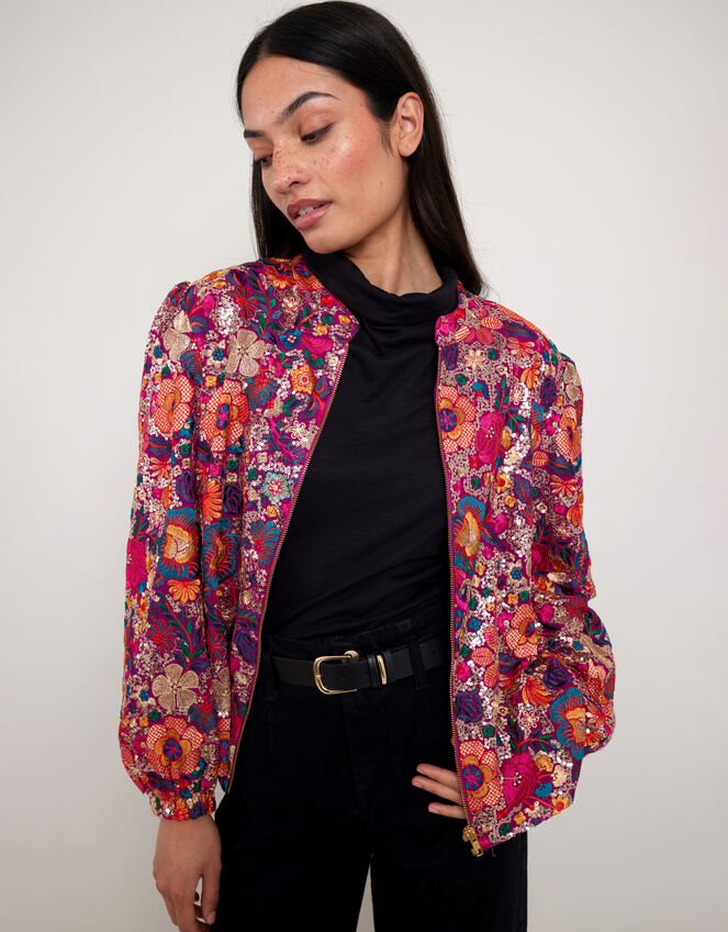 East Embellished Floral Bomber Jacket, Multi (MULTI), large