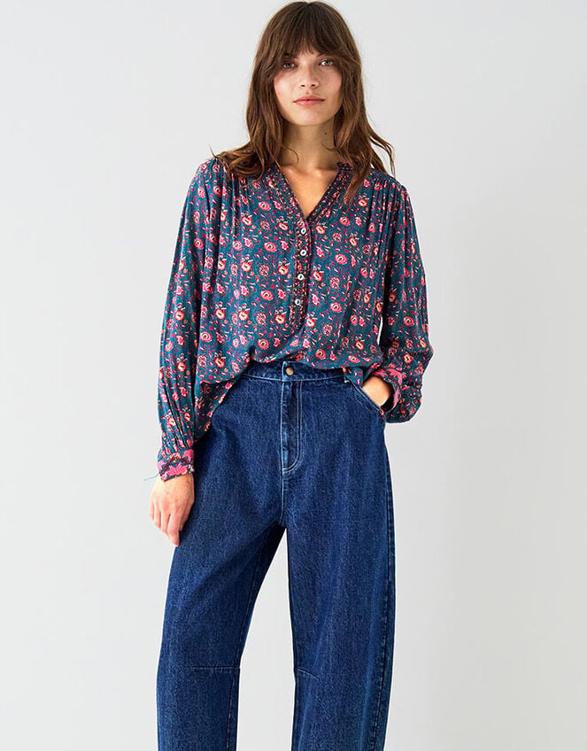 East Lyza Floral Top, Teal (TEAL), large
