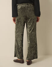 Ola Crushed Velvet Wide Leg Joggers, Green (KHAKI), large