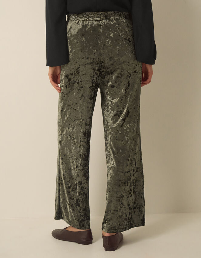 Ola Crushed Velvet Wide Leg Joggers, Green (KHAKI), large