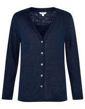 Button-Through Top in Pure Linen, Blue (NAVY), large