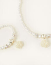 Rose Pearl Necklace and Bracelet Set , , large