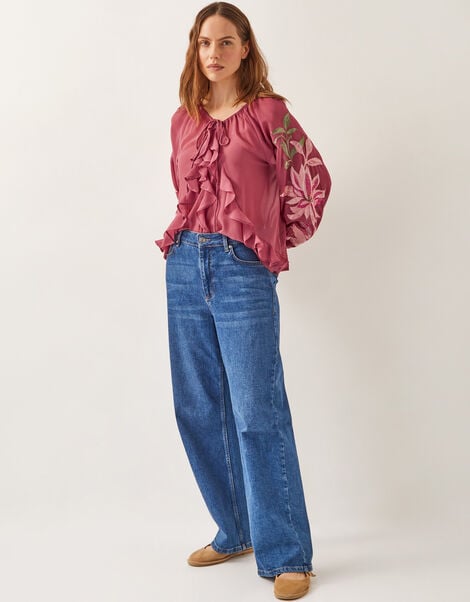 Natalia Embroidered Ruffle Blouse, Pink (PINK), large