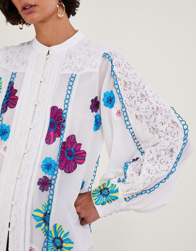 Lorraine Lace Embroidered Blouse in Recycled Polyester, Ivory (IVORY), large