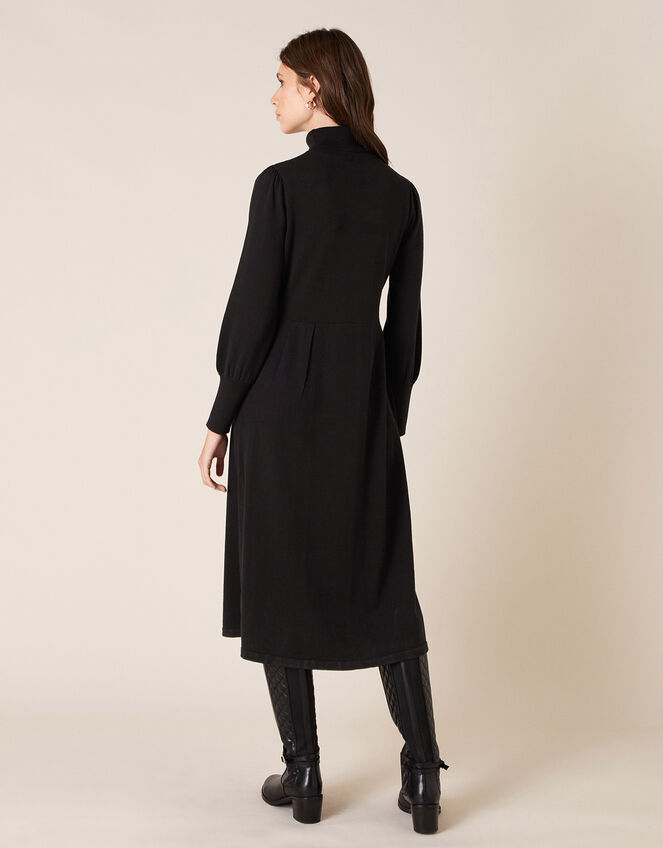 Embroidered Yoke Knit Midi Dress, Black (BLACK), large