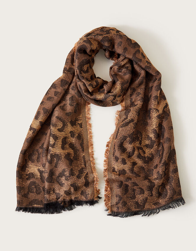 Leopard Metallic Scarf, , large