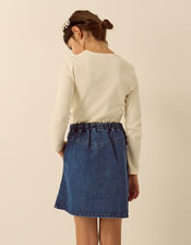 Jewel Flower Denim Skirt, Blue (BLUE), large