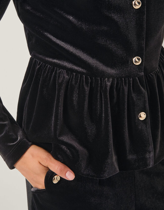 Vayle Stretch Velvet Peplum Jacket, Black (BLACK), large