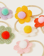 Pom-Pom Crochet Flower Hair Bands 6 Pack, , large