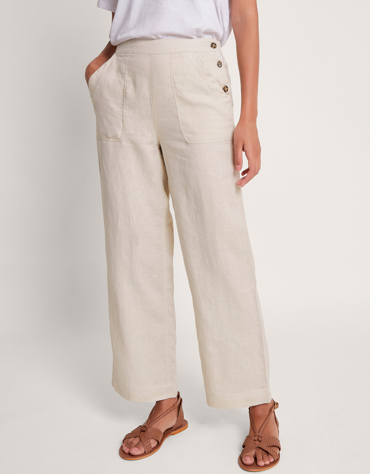 Parker Linen Crop Trousers Natural Trousers Leggings Monsoon Global