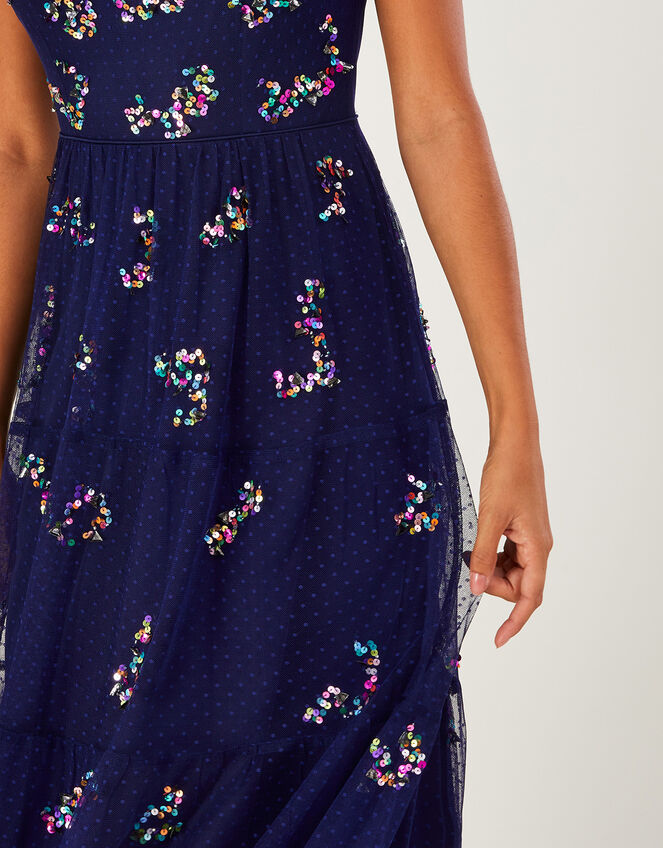 Suzie Spot Mesh Embellished Midi Dress, Blue (MIDNIGHT), large