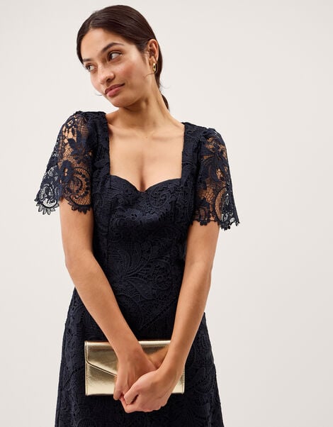 Harper Square Neck Lace Midi Dress, Blue (NAVY), large