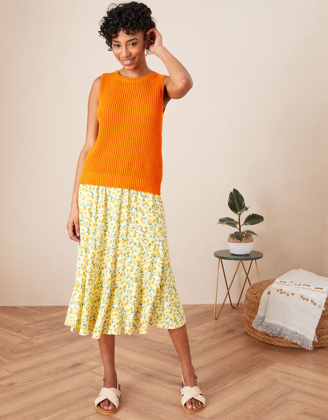 Ditsy Print Midi Skirt in LENZING™ ECOVERO™, Yellow (YELLOW), large