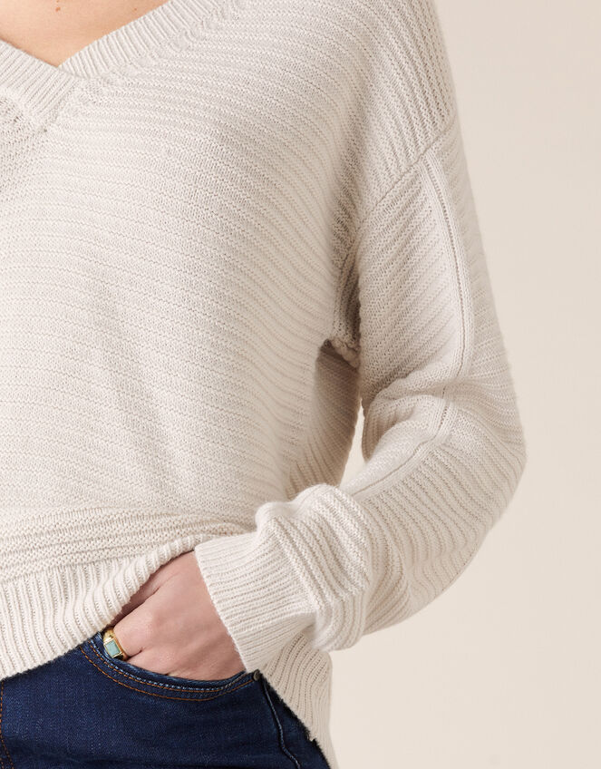V-Neck Stitchy Yarn Jumper, Ivory (IVORY), large