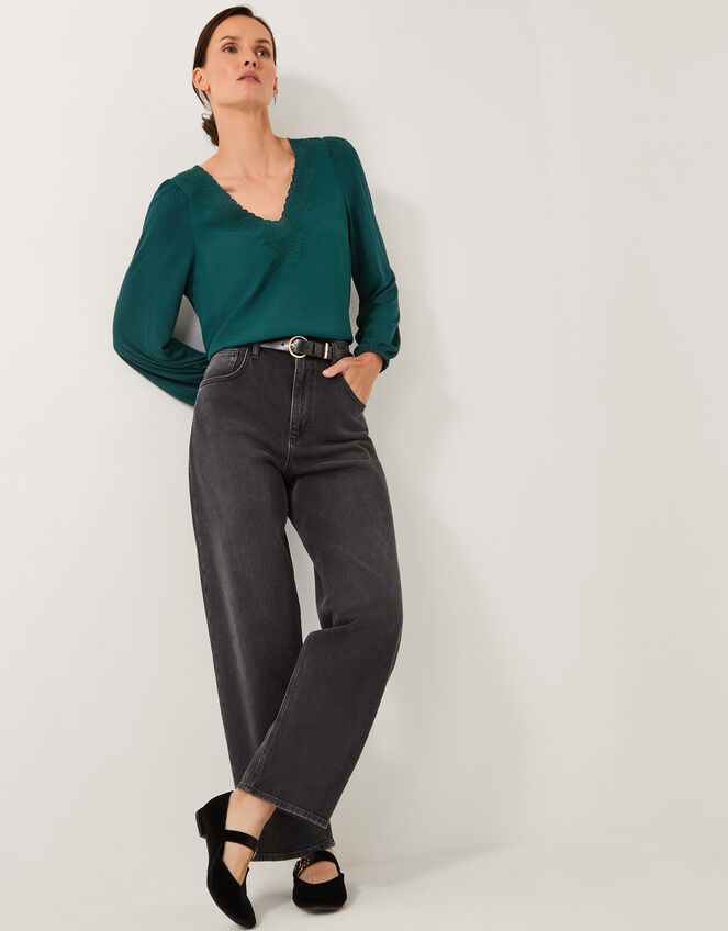 Fey Embroidered Lace Blouse, Teal (TEAL), large