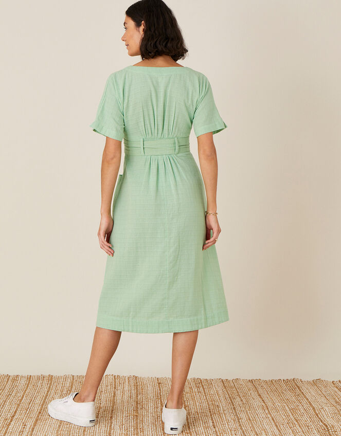 Crosshatch Midi Dress in Pure Cotton, Green (GREEN), large