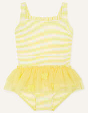 Baby Seersucker Mesh Skirt Swimsuit, Yellow (YELLOW), large
