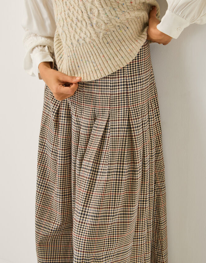 Carmen Check Pleat Midi Skirt, Natural (NATURAL), large