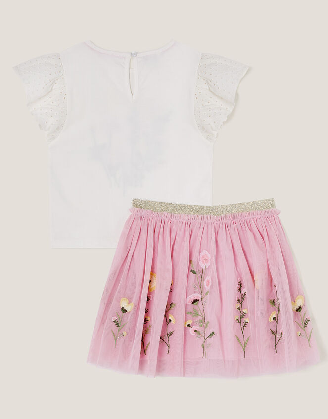 Floral Embroidered T-Shirt and Tulle Skirt Set, Multi (MULTI), large