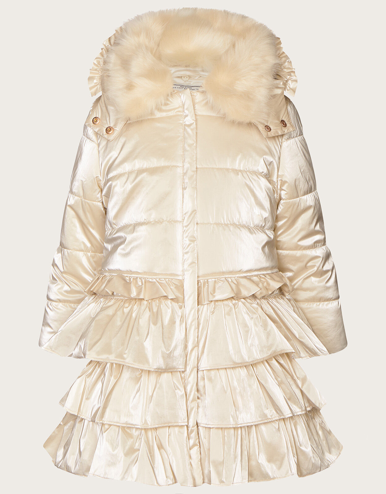 Metallic Ruffle Tiered Padded Coat Natural