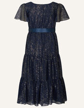 Foil Tiered Maxi Dress in Recycled Polyester, Blue (NAVY), large