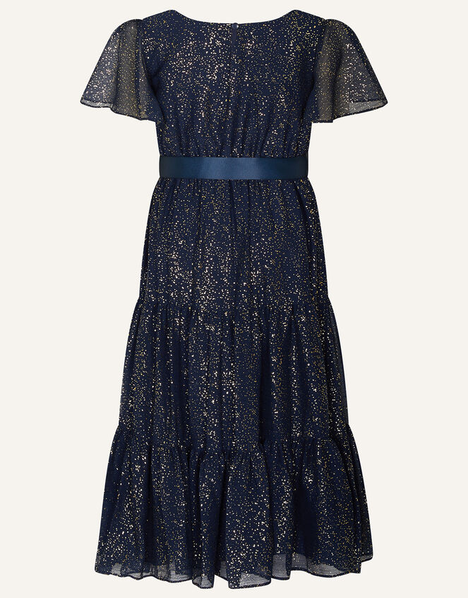 Foil Tiered Maxi Dress in Recycled Polyester, Blue (NAVY), large