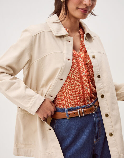 Mabel Longline Denim Jacket, Natural (ECRU), large