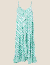 Printed Ruffle Midi Dress, Green (GREEN), large