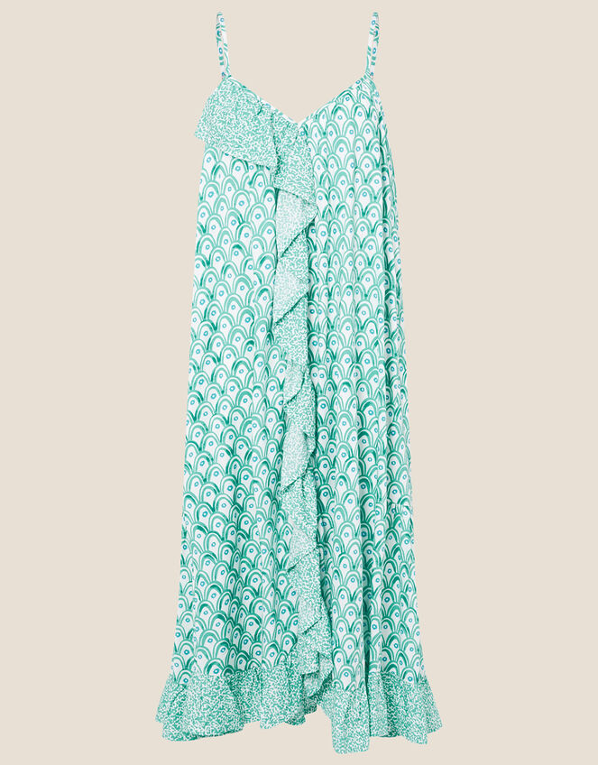 Printed Ruffle Midi Dress, Green (GREEN), large