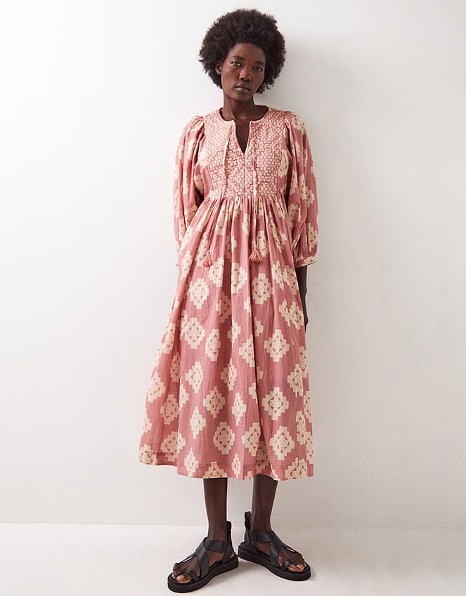 East Kaira Embroidered Print Midi Dress, Pink (BLUSH), large