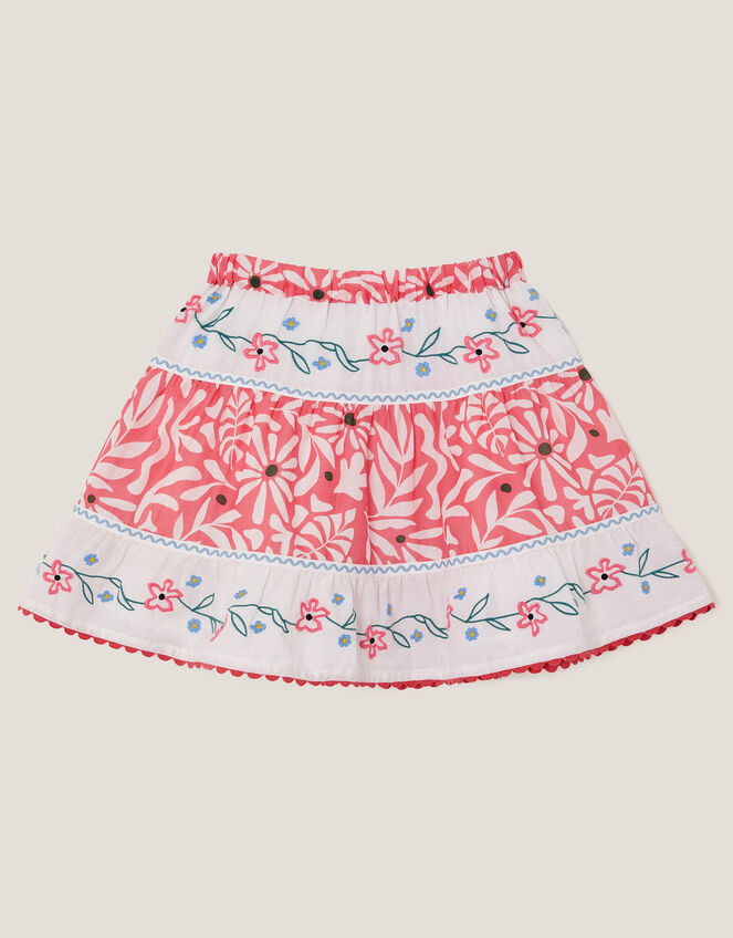 Floral Print Tiered Skirt, Orange (CORAL), large