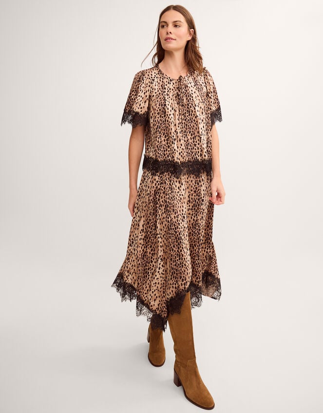 Babette Leopard Print Lace Top, Brown (BROWN), large