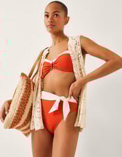 Sabrina Two Tone High Waist Bikini Bottoms, Orange (RUST), large