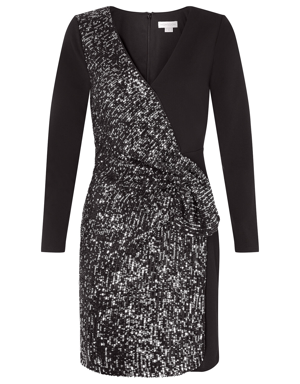 Ava Sequin Stretch Wrap Dress Black