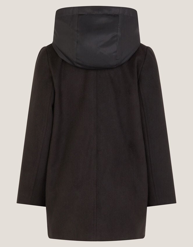 Zip Through Hooded Peacoat, Black (BLACK), large