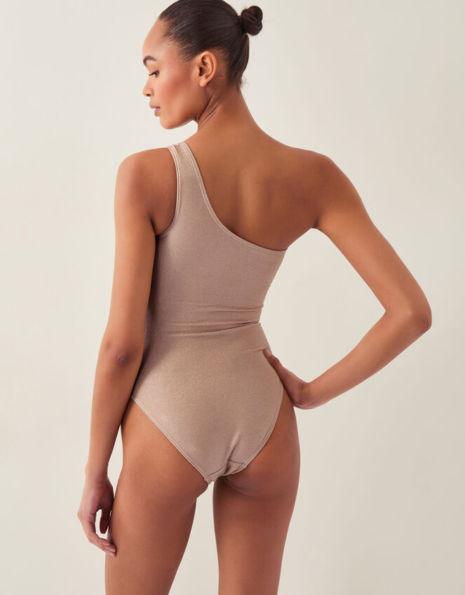 Kimi Glitter One-Shoulder Swimsuit, Gold (GOLD), large