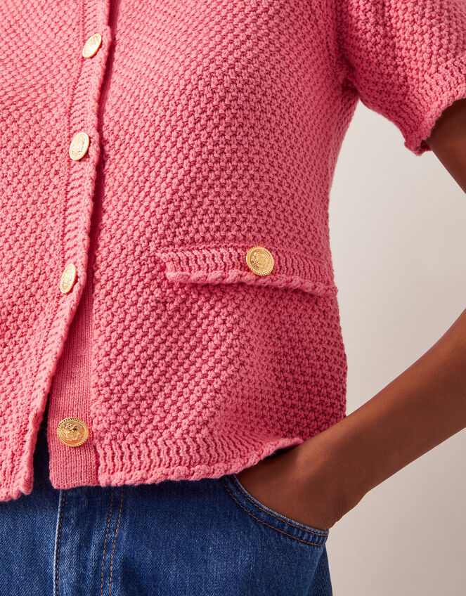 Sami Stitch Short Sleeve Cardigan, Pink (PINK), large