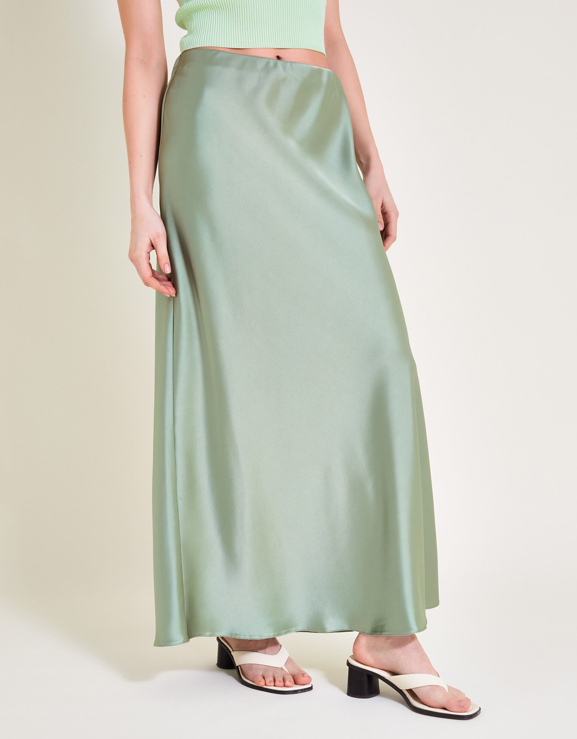 Sofia Satin Maxi Skirt Green Skirts Monsoon US