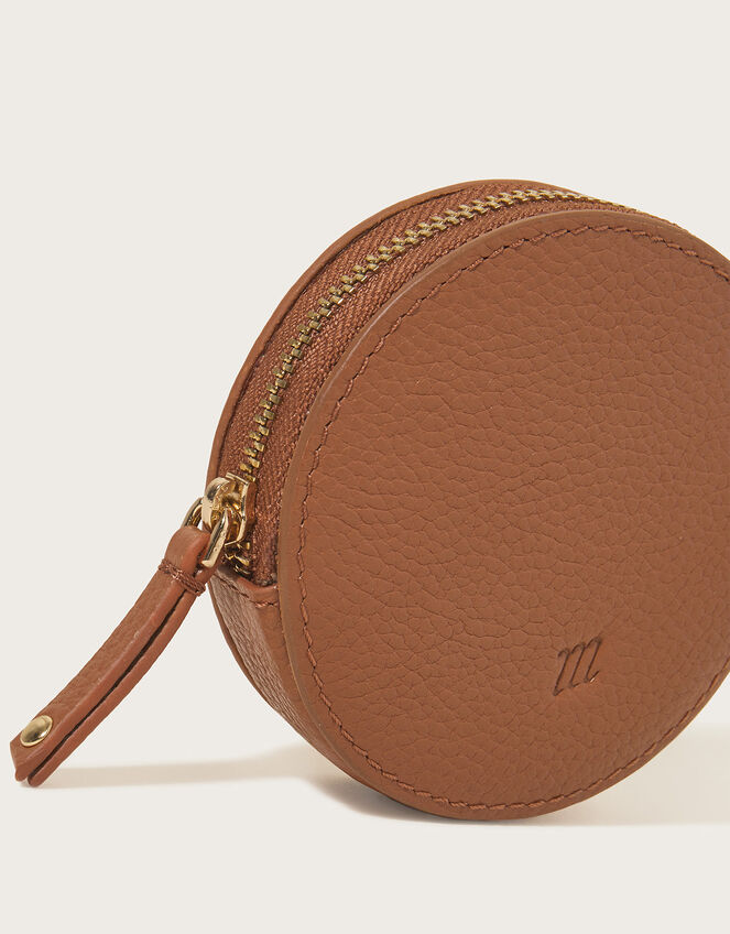 Leather Round Coin Purse Tan