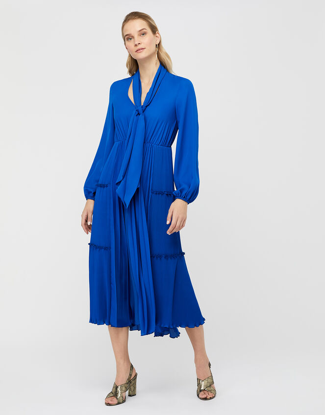 Kate Pleat Tiered Midi Dress, Blue (COBALT), large