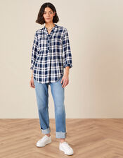 Check Longline Shirt, Blue (NAVY), large
