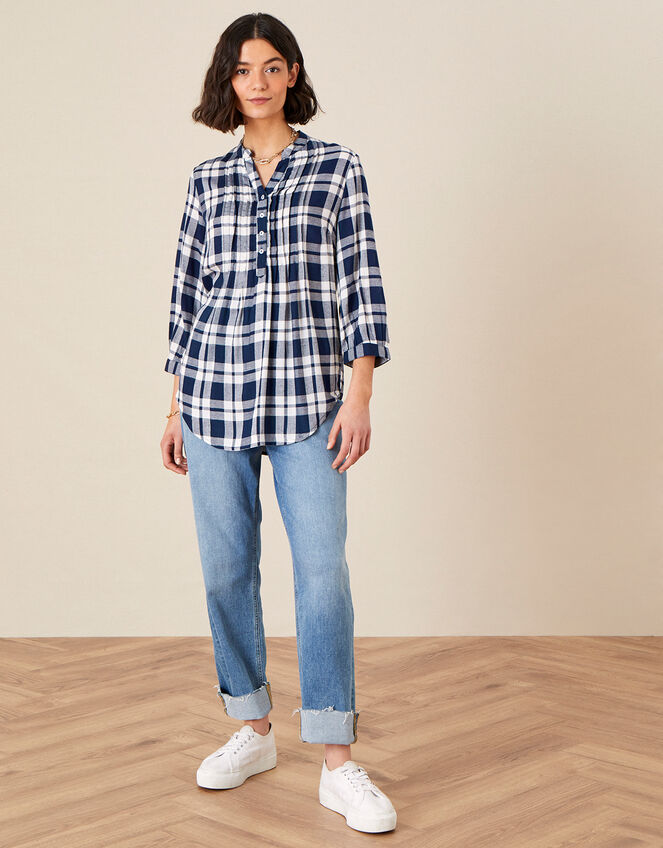Check Longline Shirt, Blue (NAVY), large