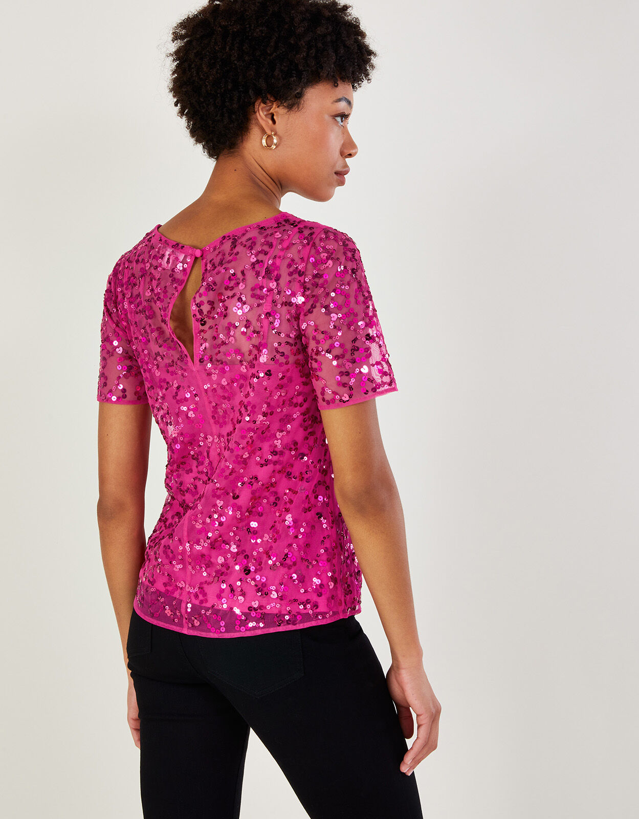 Zoey Sequin T Shirt in Recycled Polyester Pink