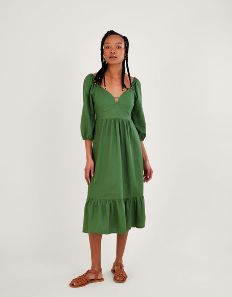 Melanie Tea Dress in Linen Blend  Green, Green (GREEN), large