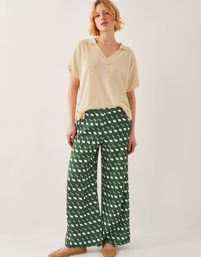 Maren Geometric Print Wide Leg Trousers, Green (GREEN), large