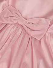 Puff Sleeve Velvet Bow Party Dress, Pink (DUSKY PINK), large