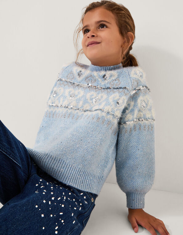 Sparkle Heart Sweater, Blue (BLUE), large