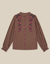 East Freya Embroidered Check Blouse, Brown (BROWN), large
