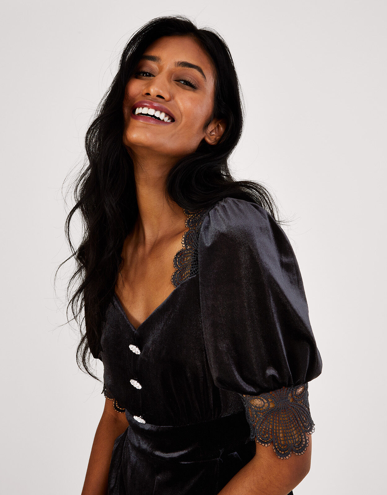 Jamie Stretch Velvet Jumpsuit with Recycled Polyester Black