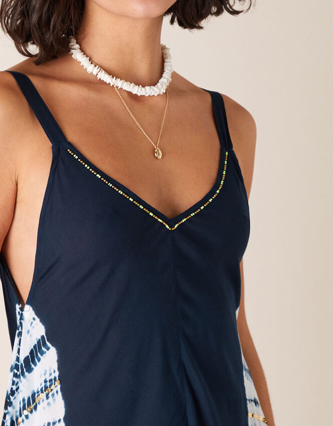 Sequin Tie-Dye Romper in LENZING™ ECOVERO™, Blue (NAVY), large
